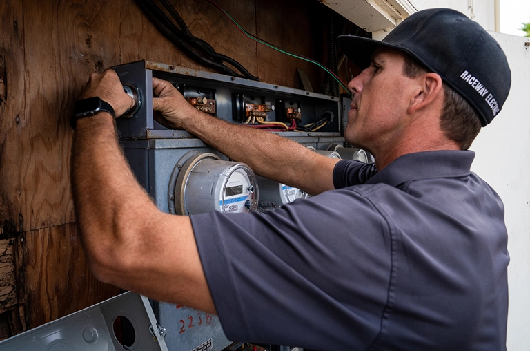 Electrician fixing electrical box wriring